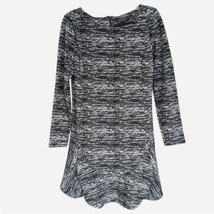 Banana Republic Black & White Marled Static Knit Drop Waist Flounce Dress - 12P